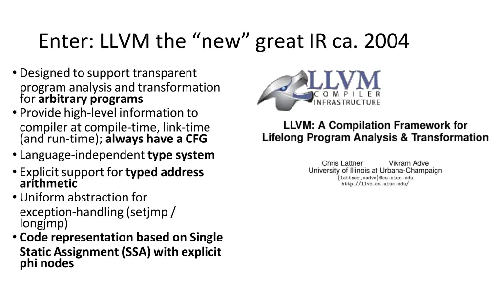 enter llvm the new great ir ca 2004