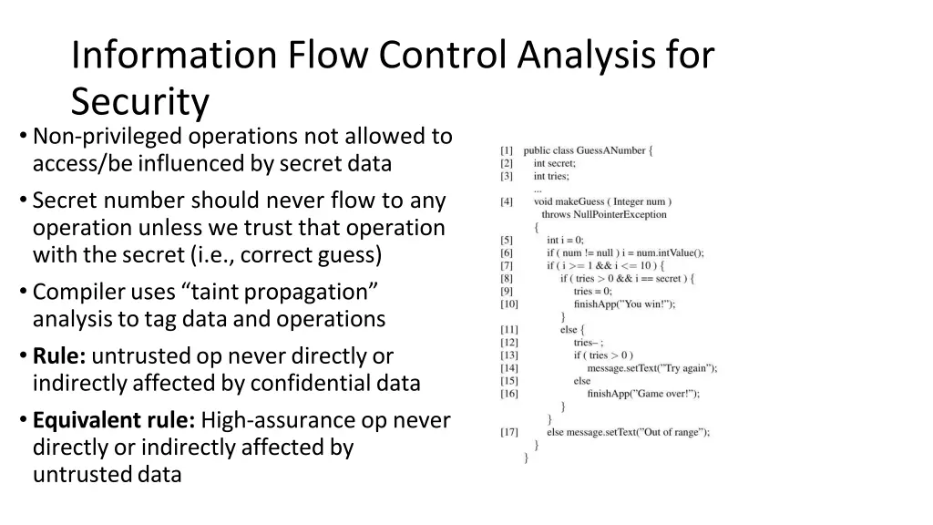 information flow control analysis for security