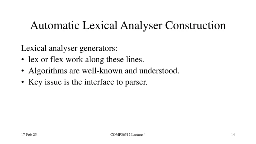 automatic lexical analyser construction 1