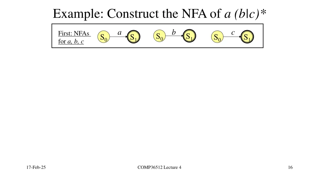 example construct the nfa of a b c