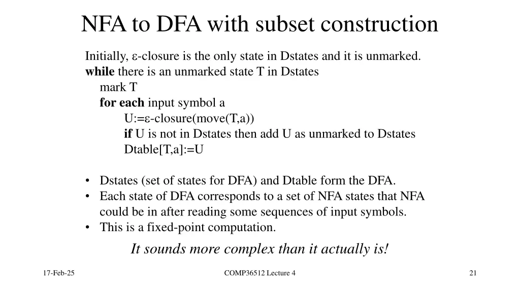 nfa to dfa with subset construction