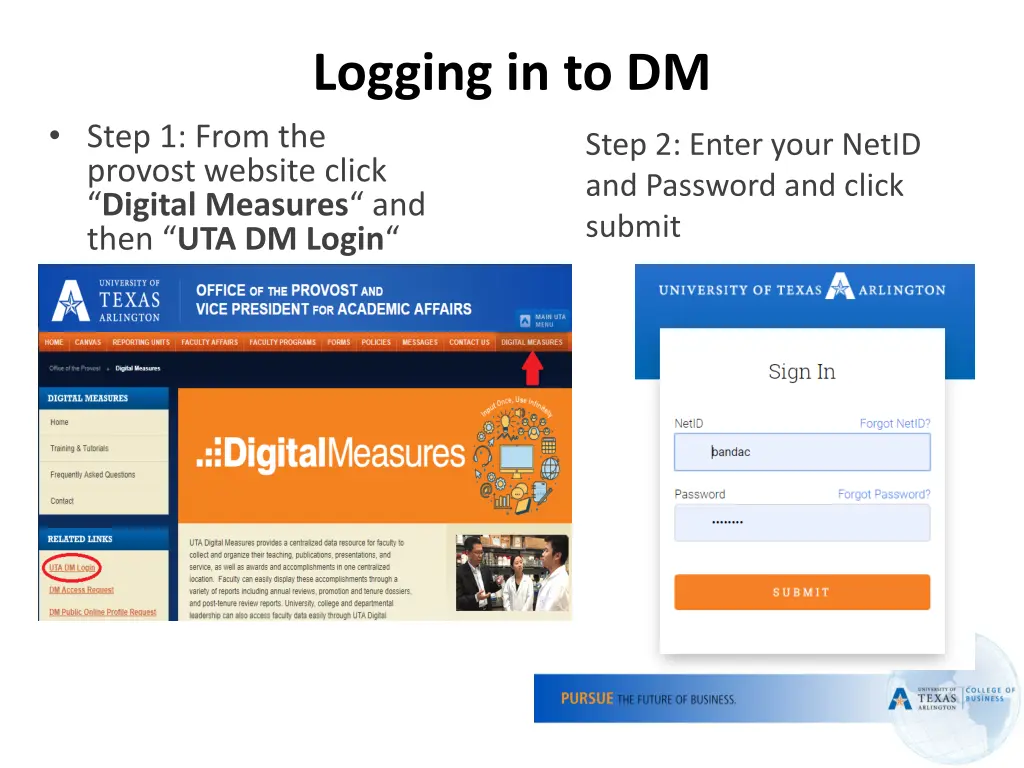 logging in to dm