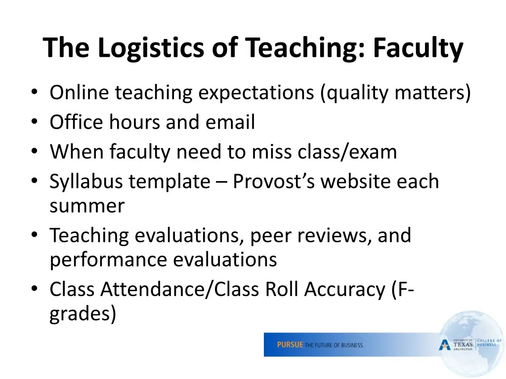 the logistics of teaching faculty