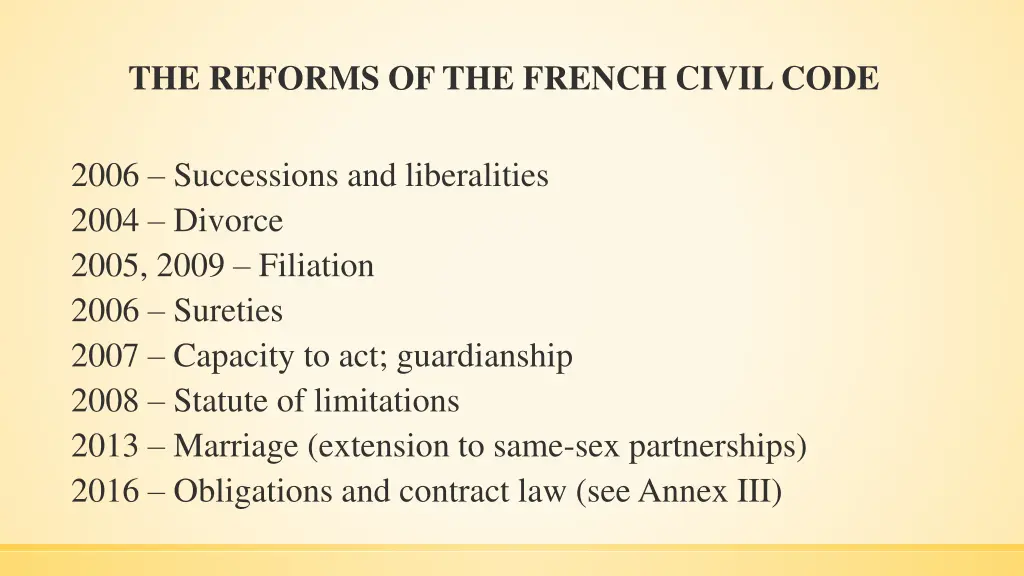the reforms of the french civil code