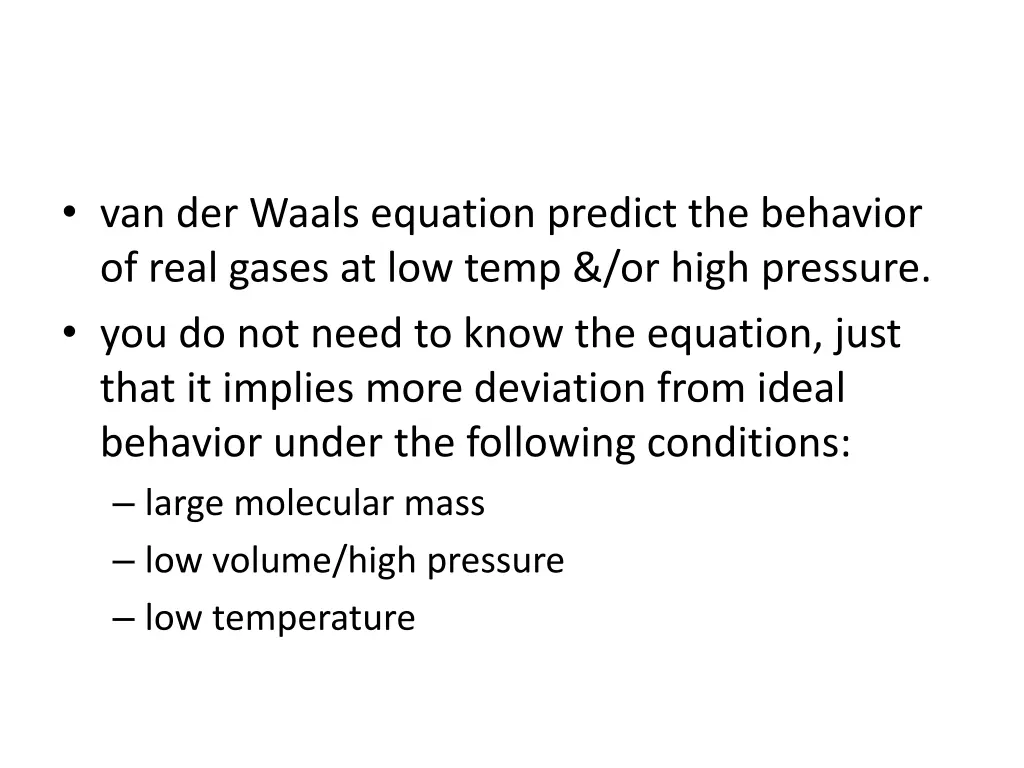 van der waals equation predict the behavior