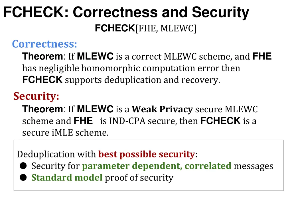 fcheck correctness and security fcheck fhe mlewc