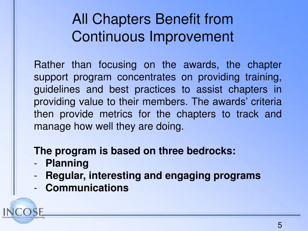 all chapters benefit from continuous improvement