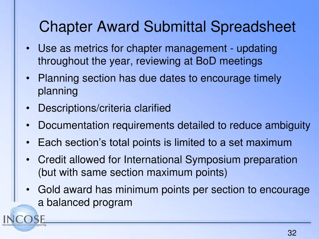 chapter award submittal spreadsheet