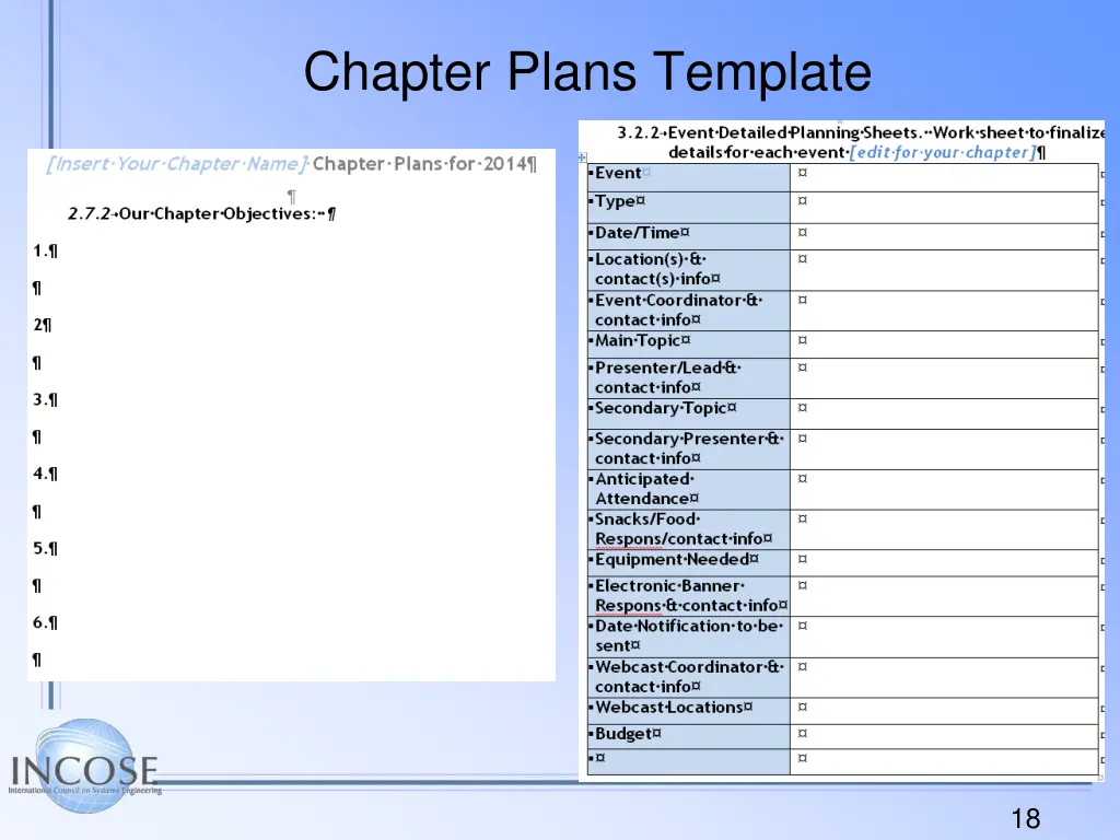 chapter plans template
