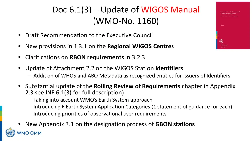 doc 6 1 3 update of wigos manual wmo no 1160