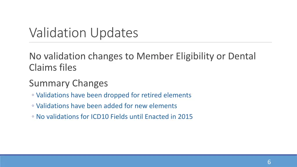 validation updates