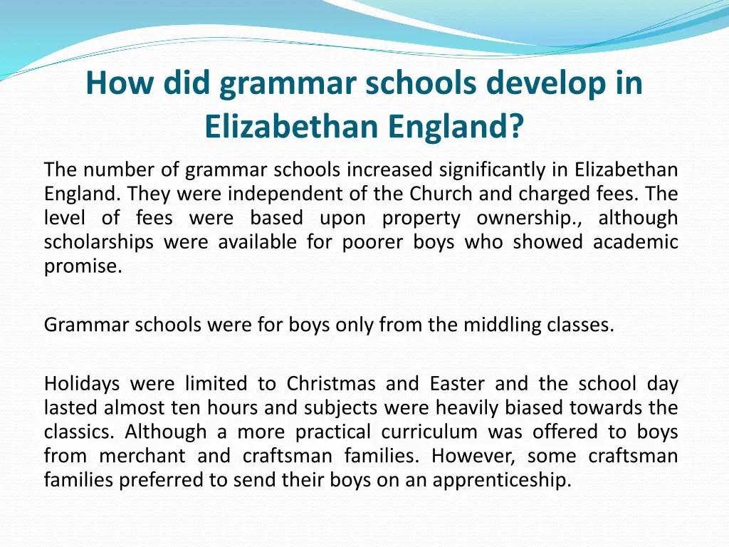 how did grammar schools develop in elizabethan