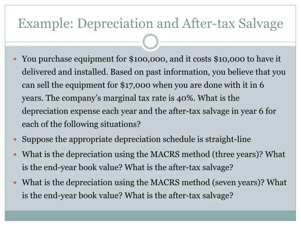 example depreciation and after tax salvage