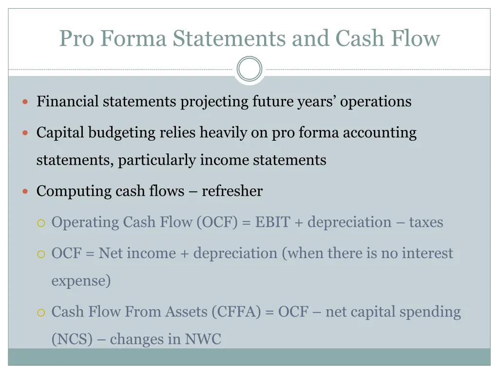 pro forma statements and cash flow