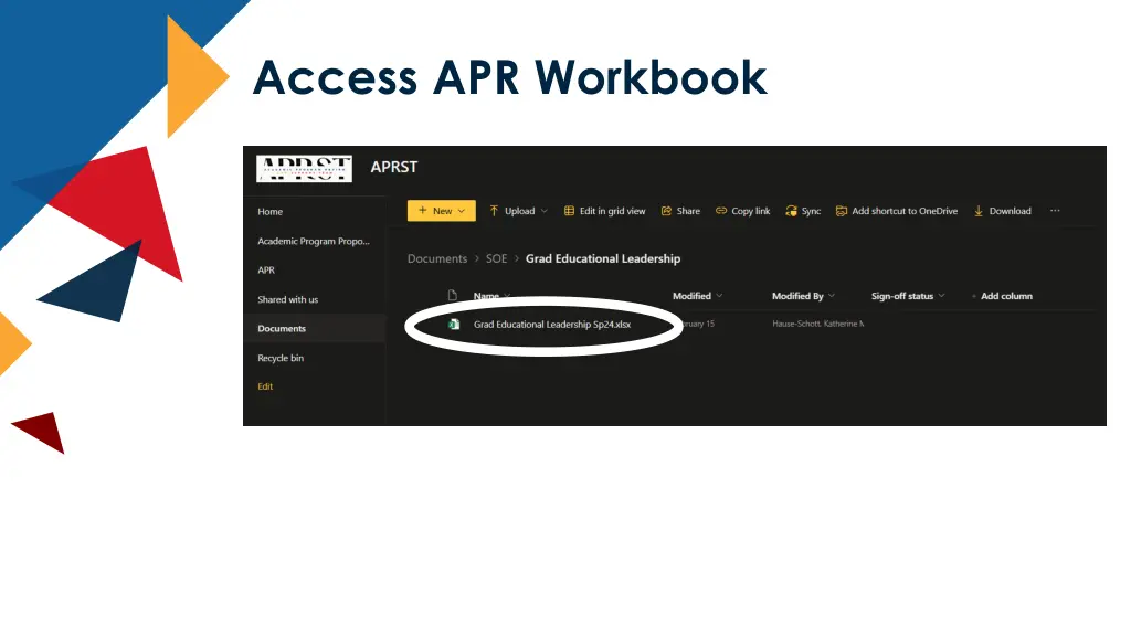 access apr workbook