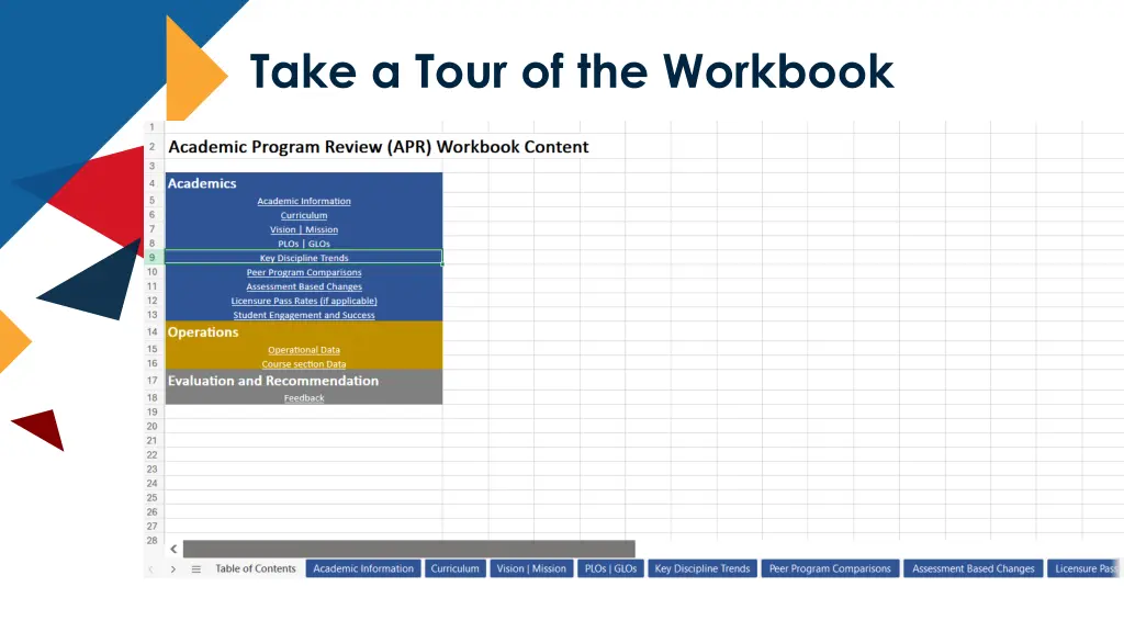 take a tour of the workbook