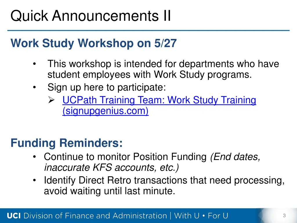 quick announcements ii