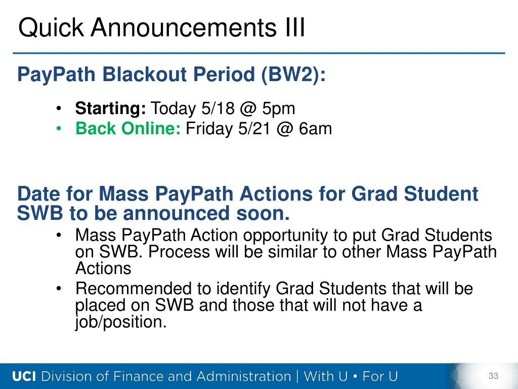 quick announcements iii
