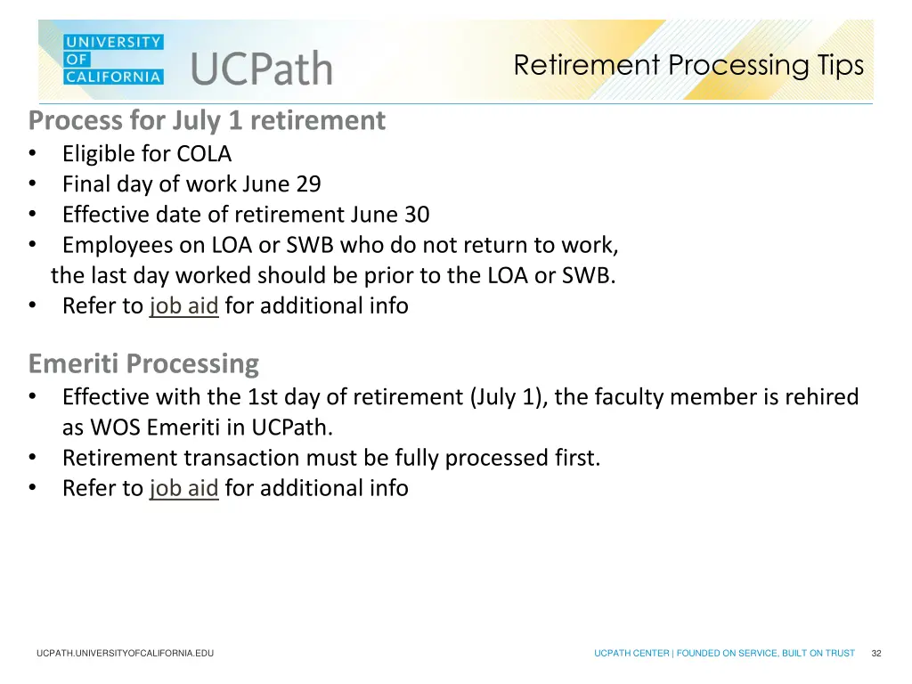 retirement processing tips