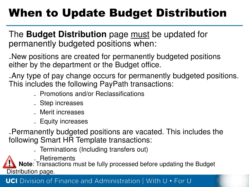 when to update budget distribution