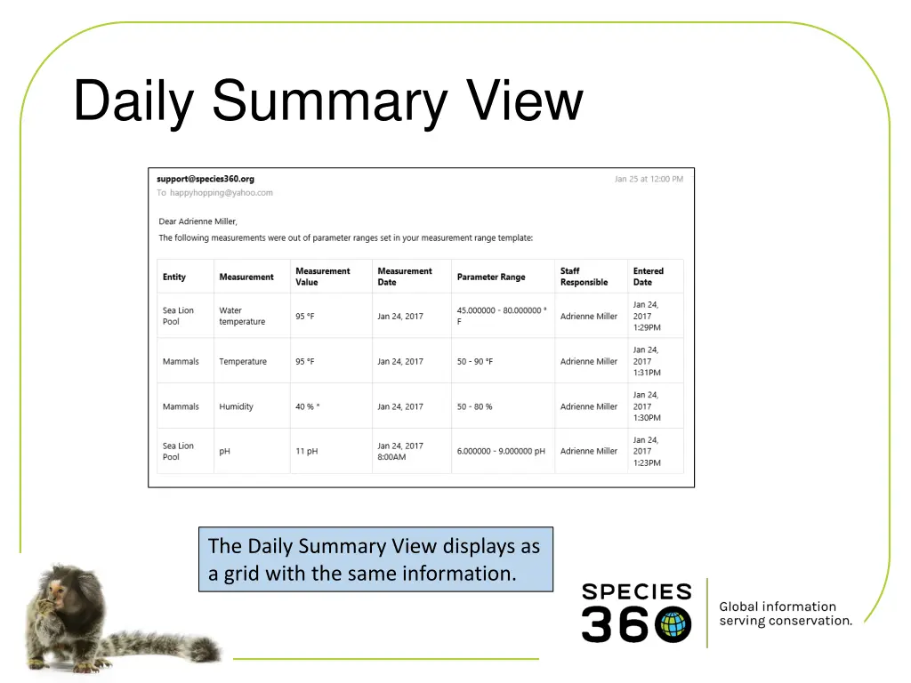 daily summary view