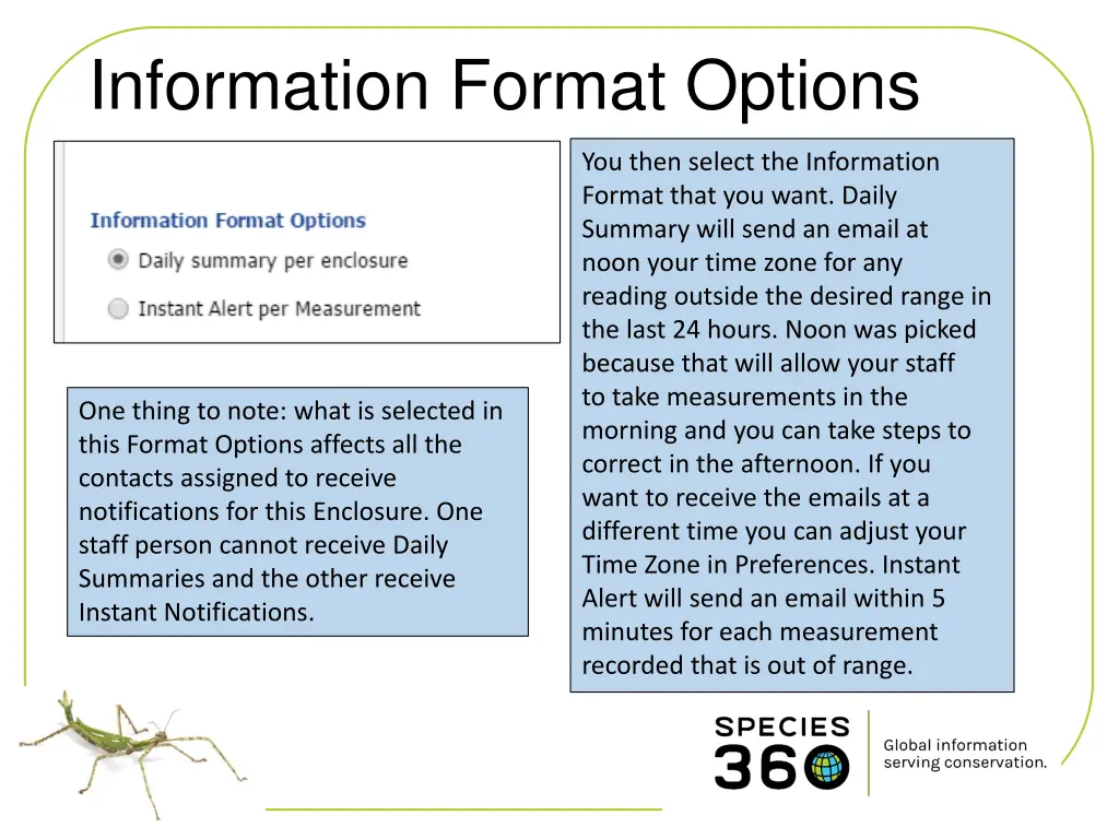 information format options