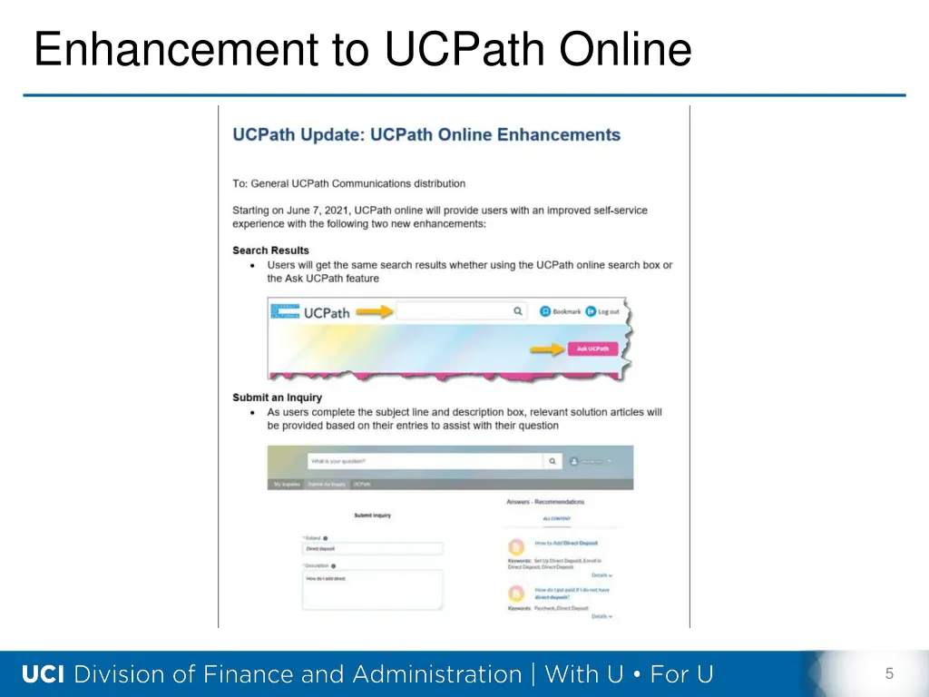 enhancement to ucpath online