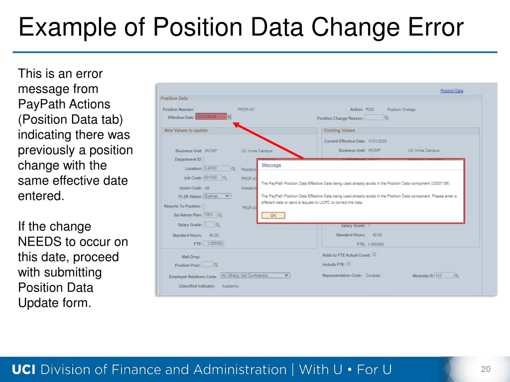 example of position data change error