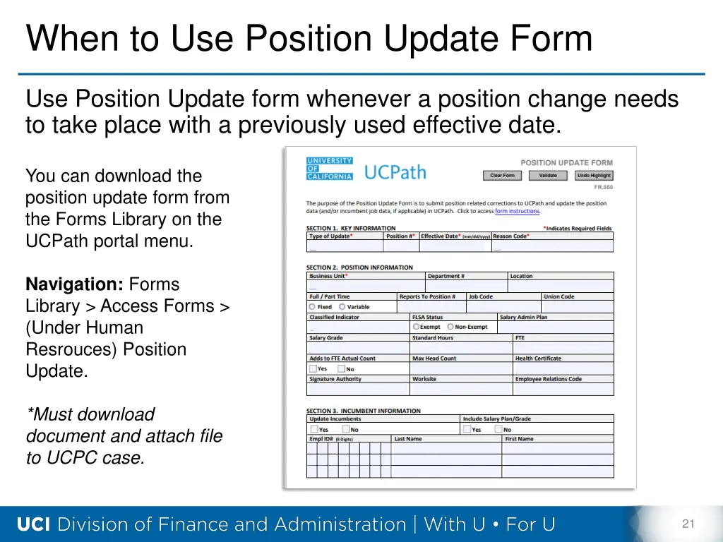 when to use position update form
