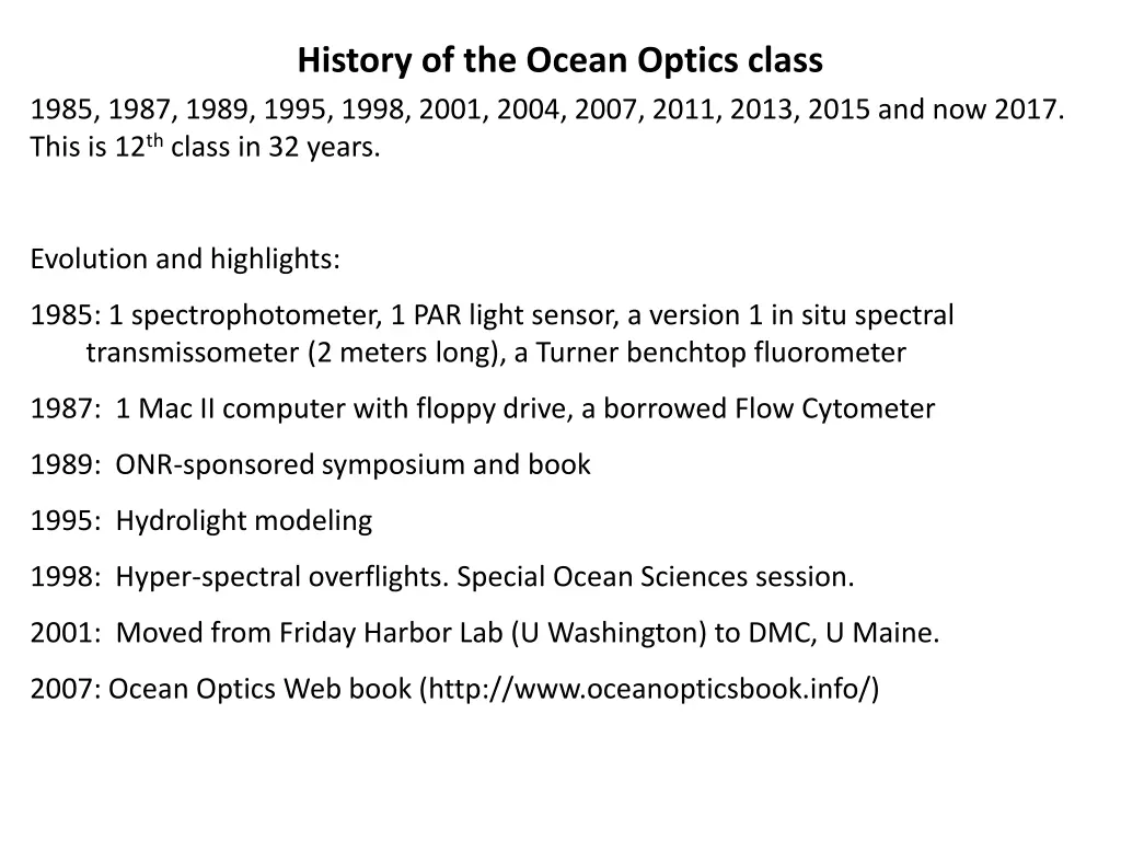 history of the ocean optics class 1