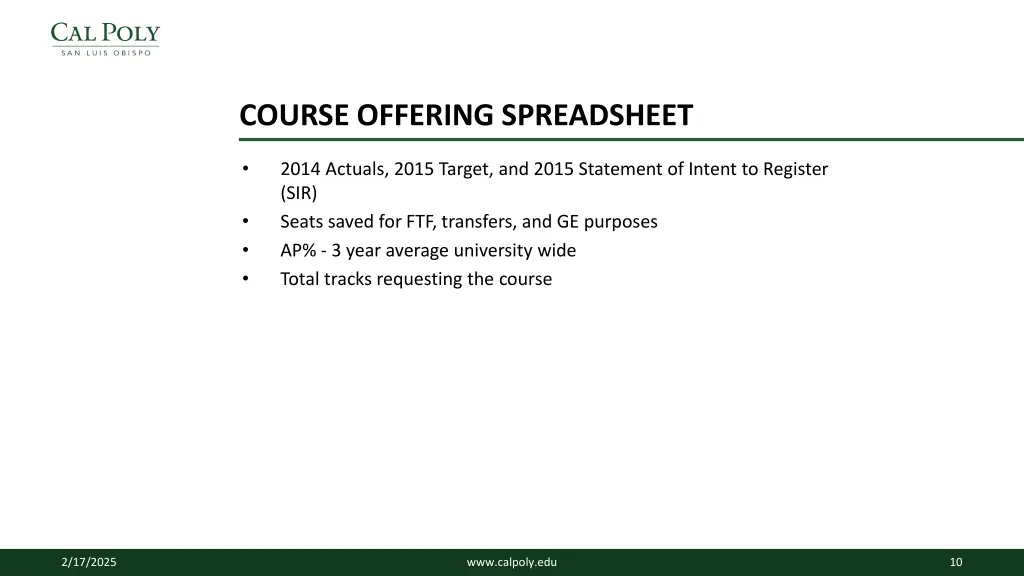 course offering spreadsheet