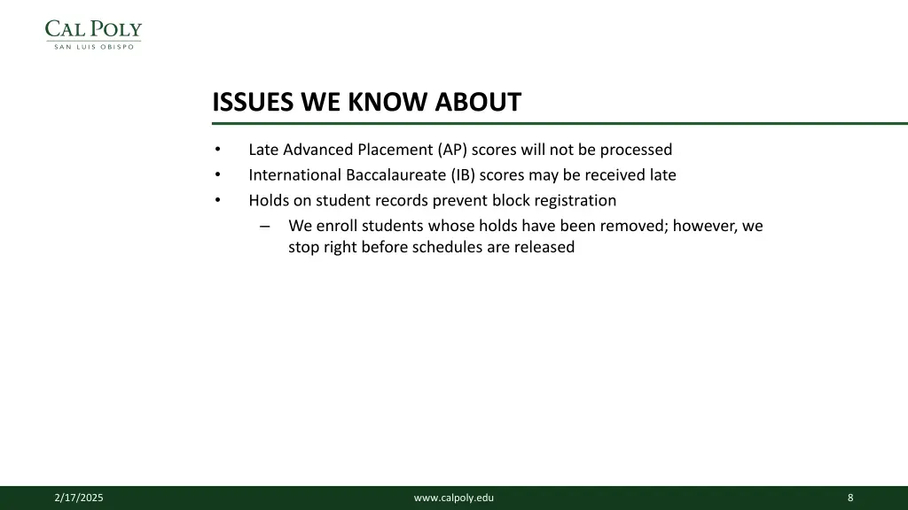 issues we know about