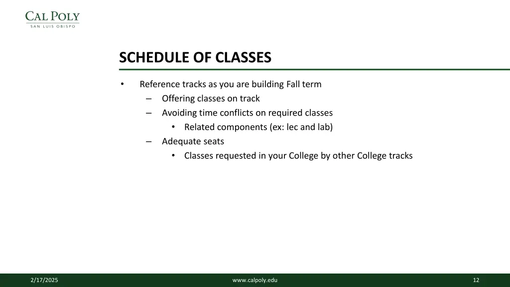 schedule of classes
