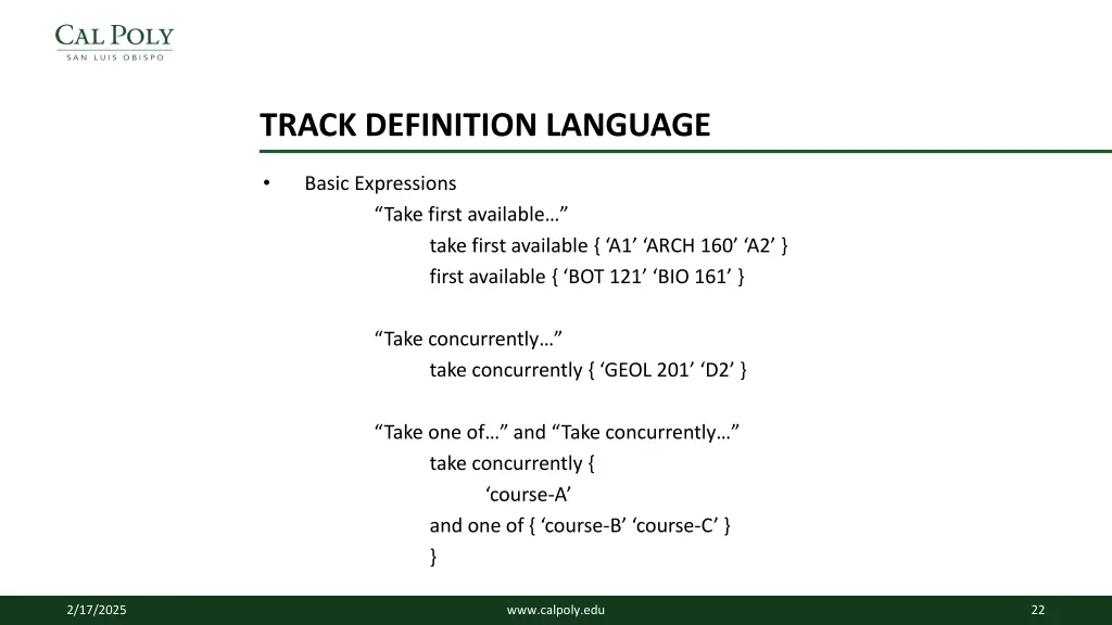 track definition language 1