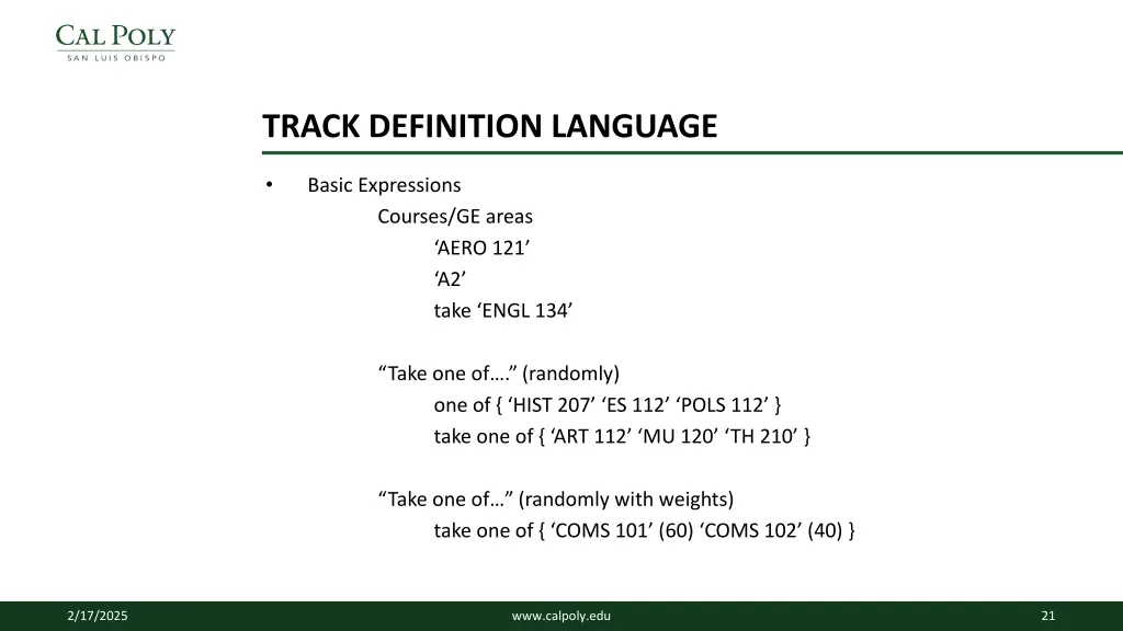track definition language