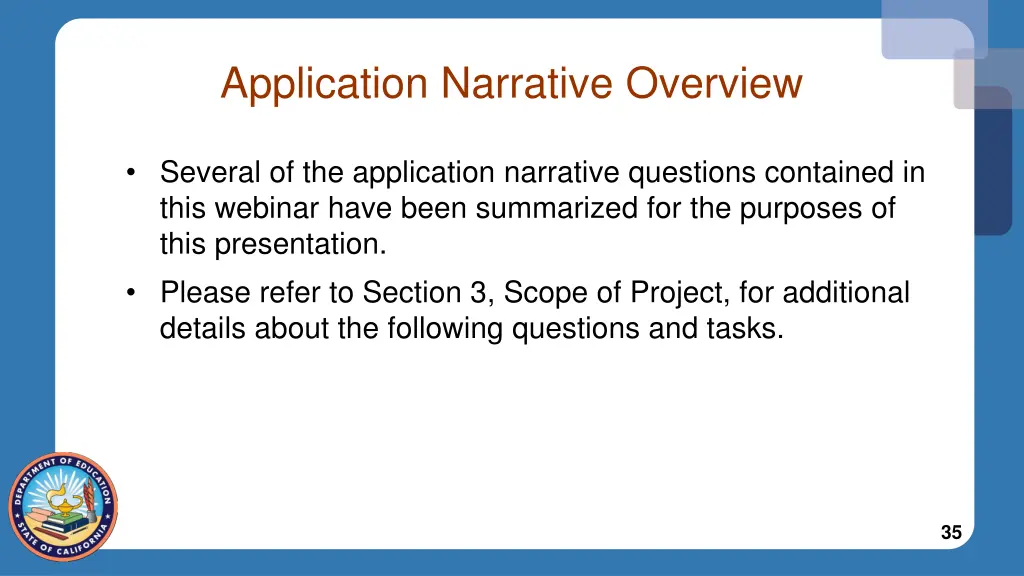 application narrative overview