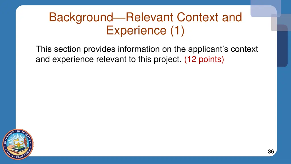 background relevant context and experience 1