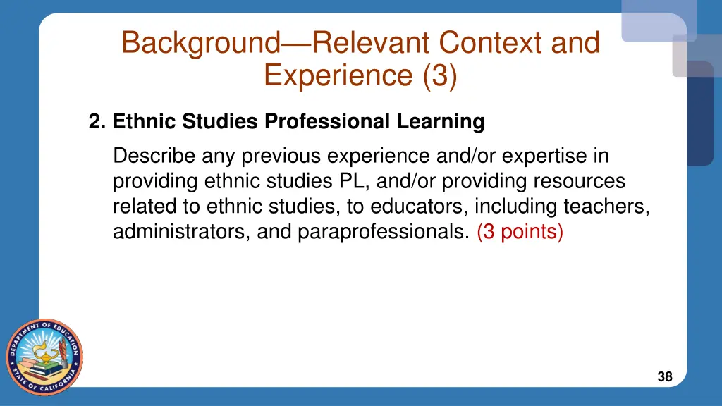 background relevant context and experience 3