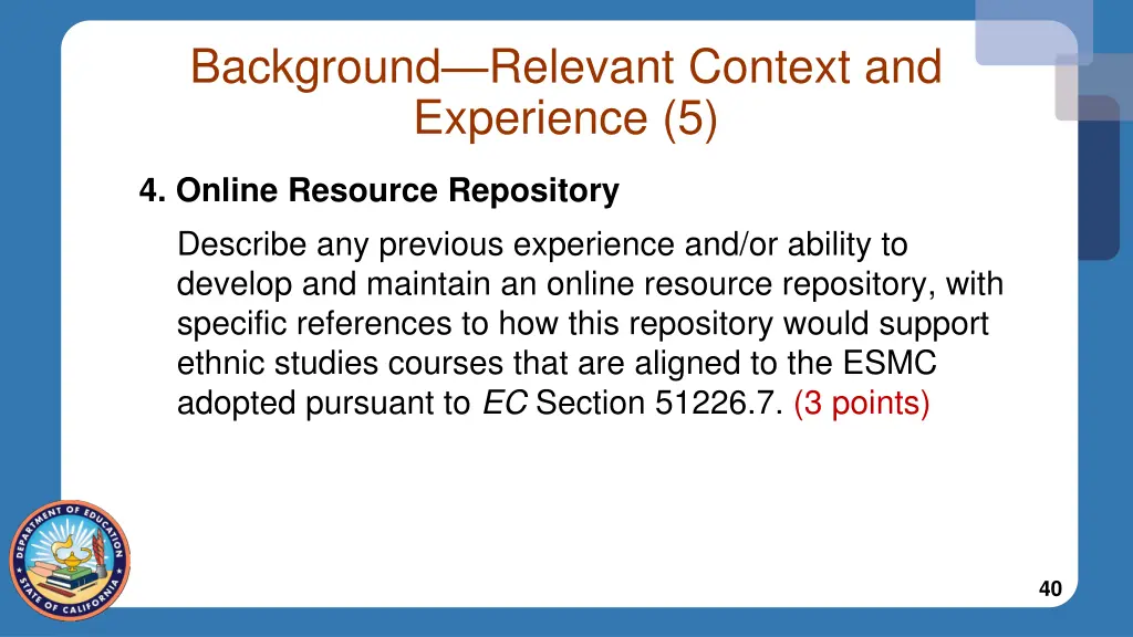 background relevant context and experience 5