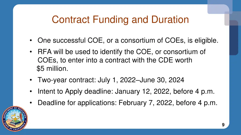 contract funding and duration