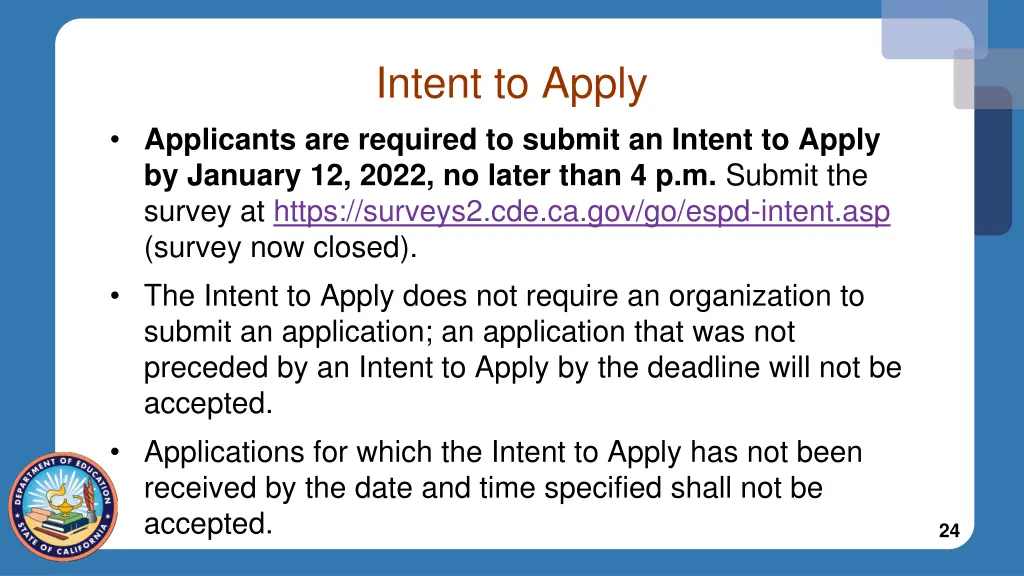 intent to apply