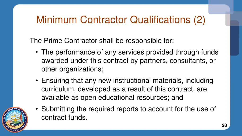 minimum contractor qualifications 2