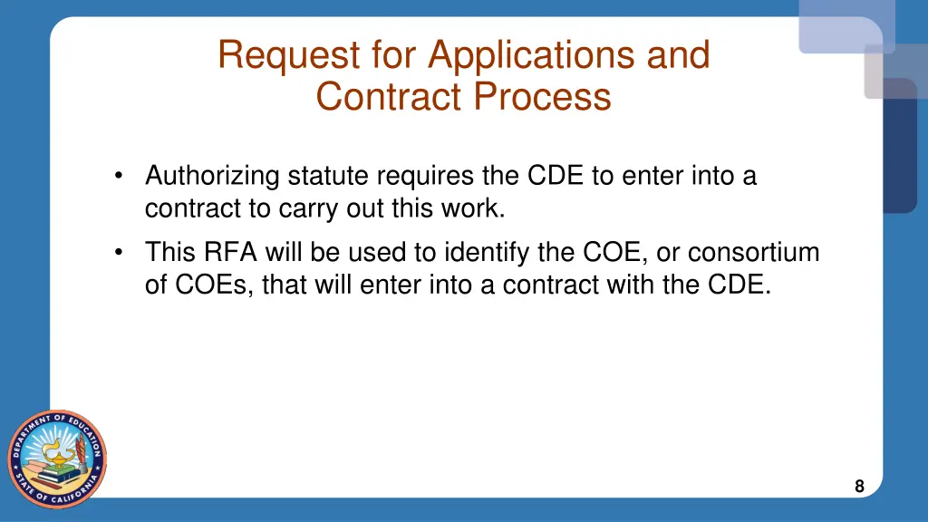 request for applications and contract process