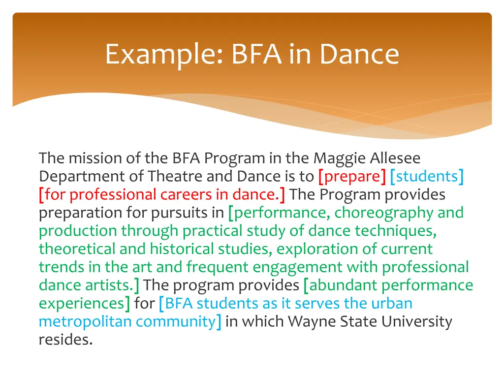 example bfa in dance