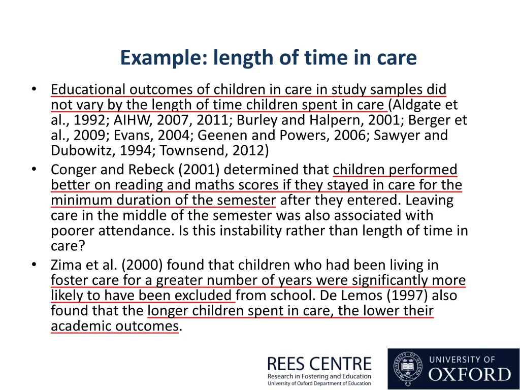example length of time in care 1