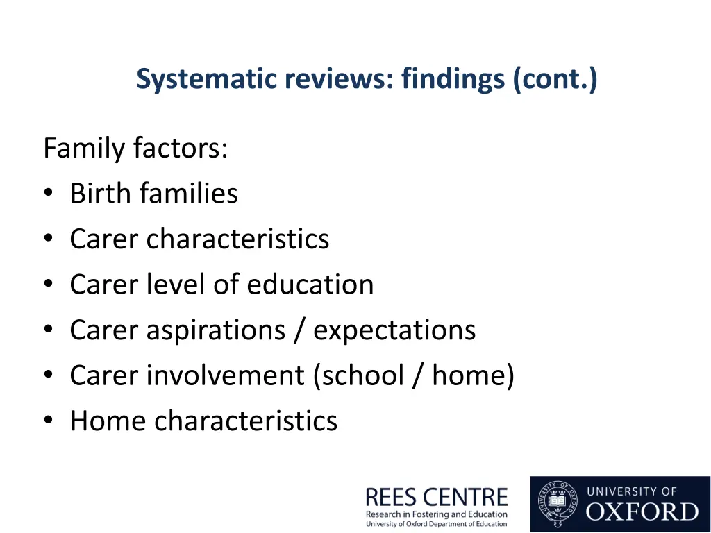 systematic reviews findings cont 1