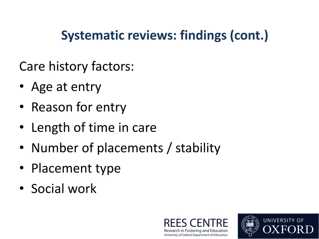 systematic reviews findings cont 2
