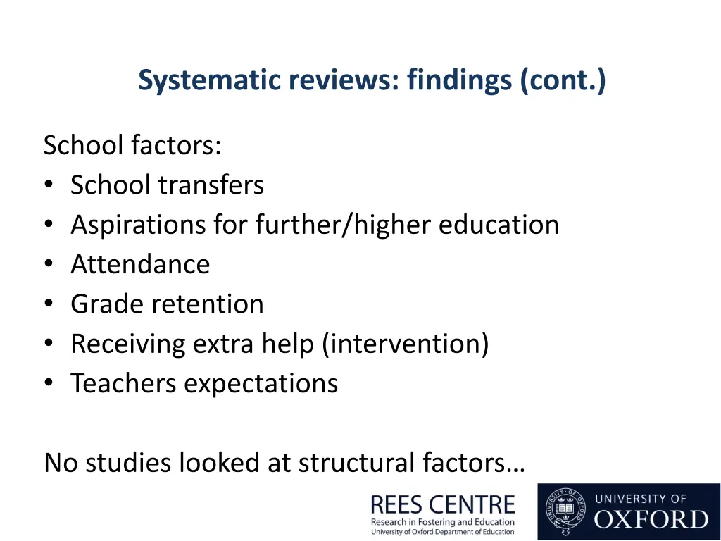 systematic reviews findings cont 3
