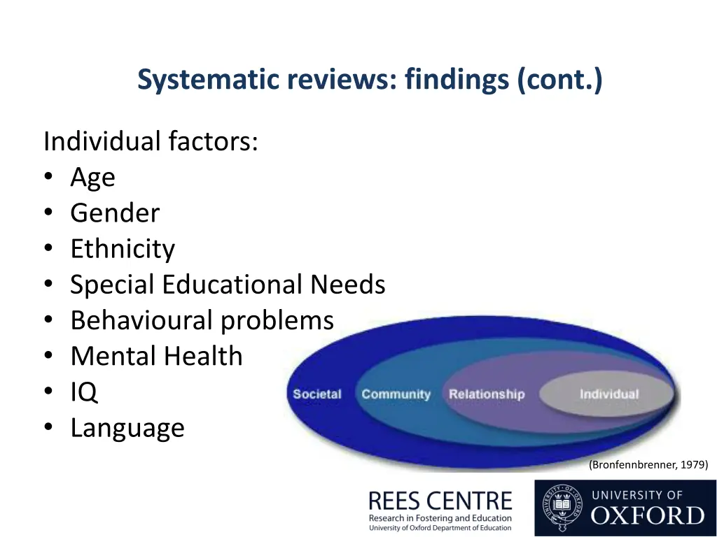 systematic reviews findings cont