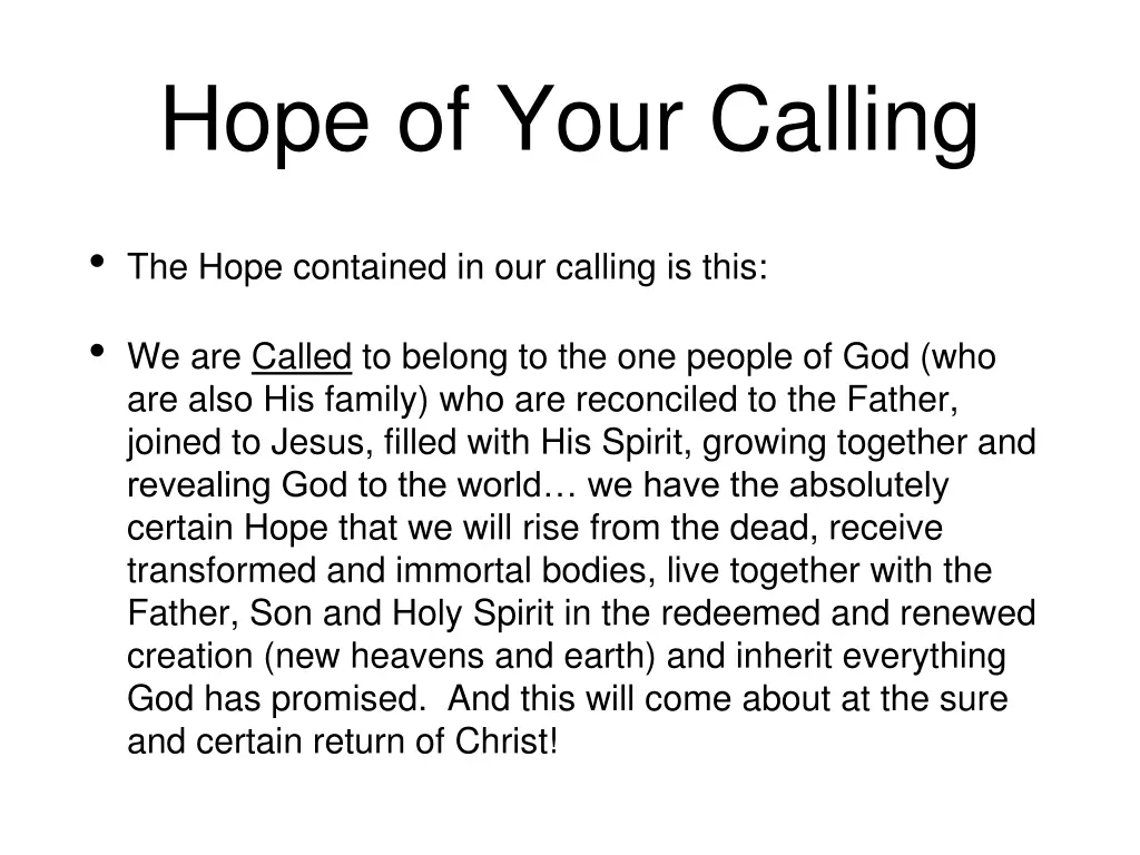hope of your calling